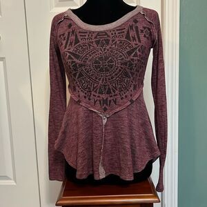 Daytrip Soft Burgundy Y2K Embellished Grunge Style Long Sleeve Lightweight Top